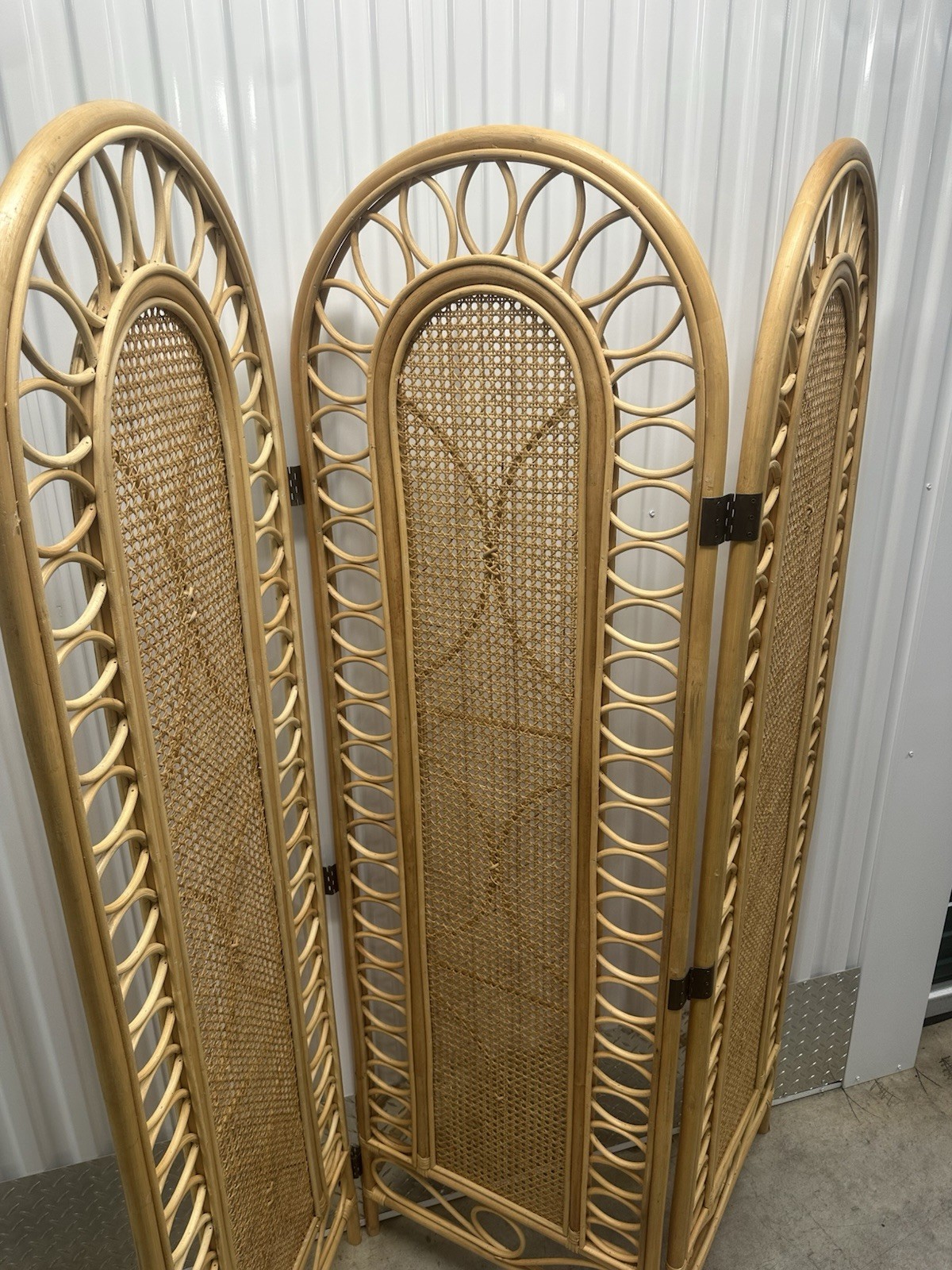Vintage Boho Chic Bamboo Rattan 3-Panel Room Divider Screen MCM Retro