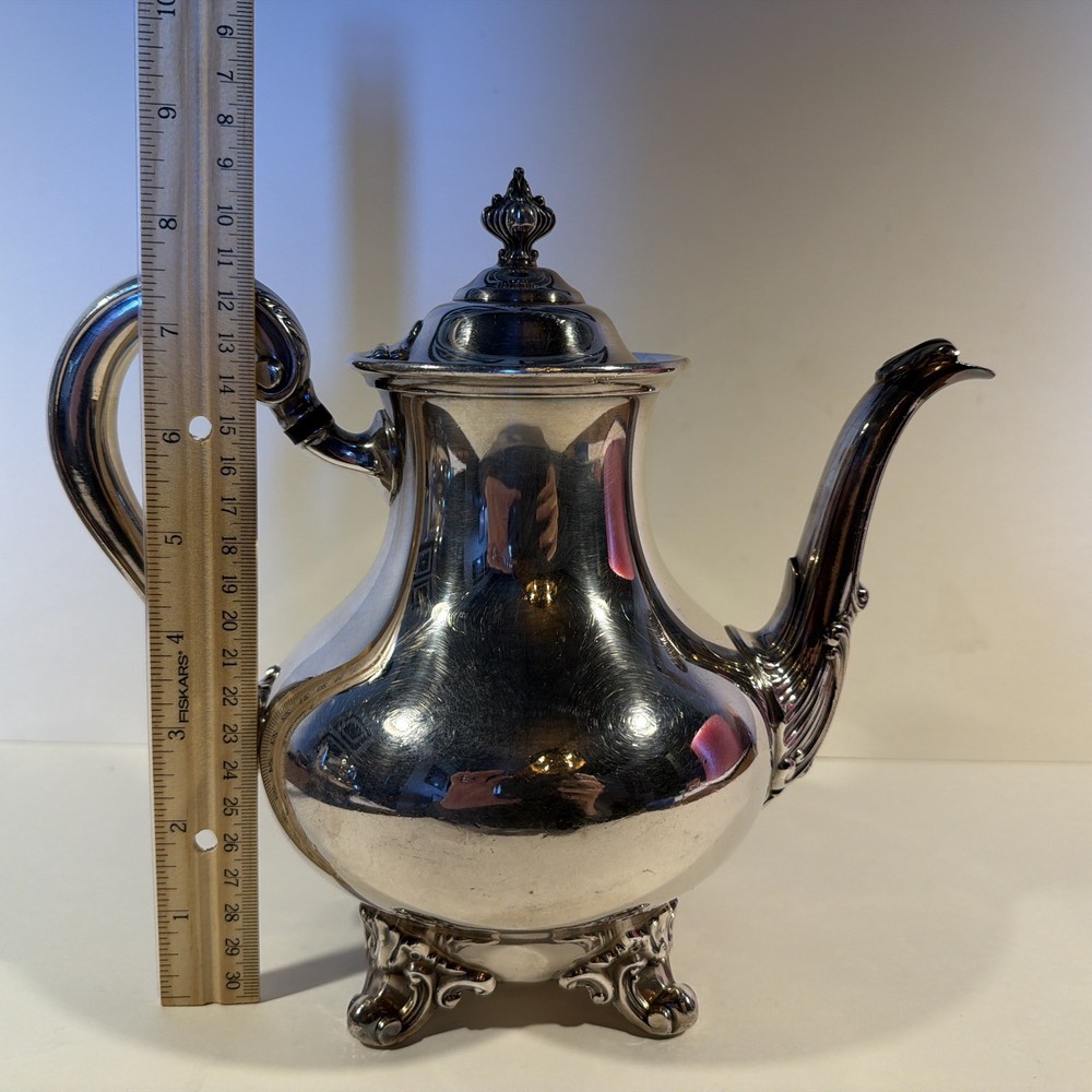 Reed & Barton Regent 5600 Silverplate Tea Coffee Pot Set Footed Vintage