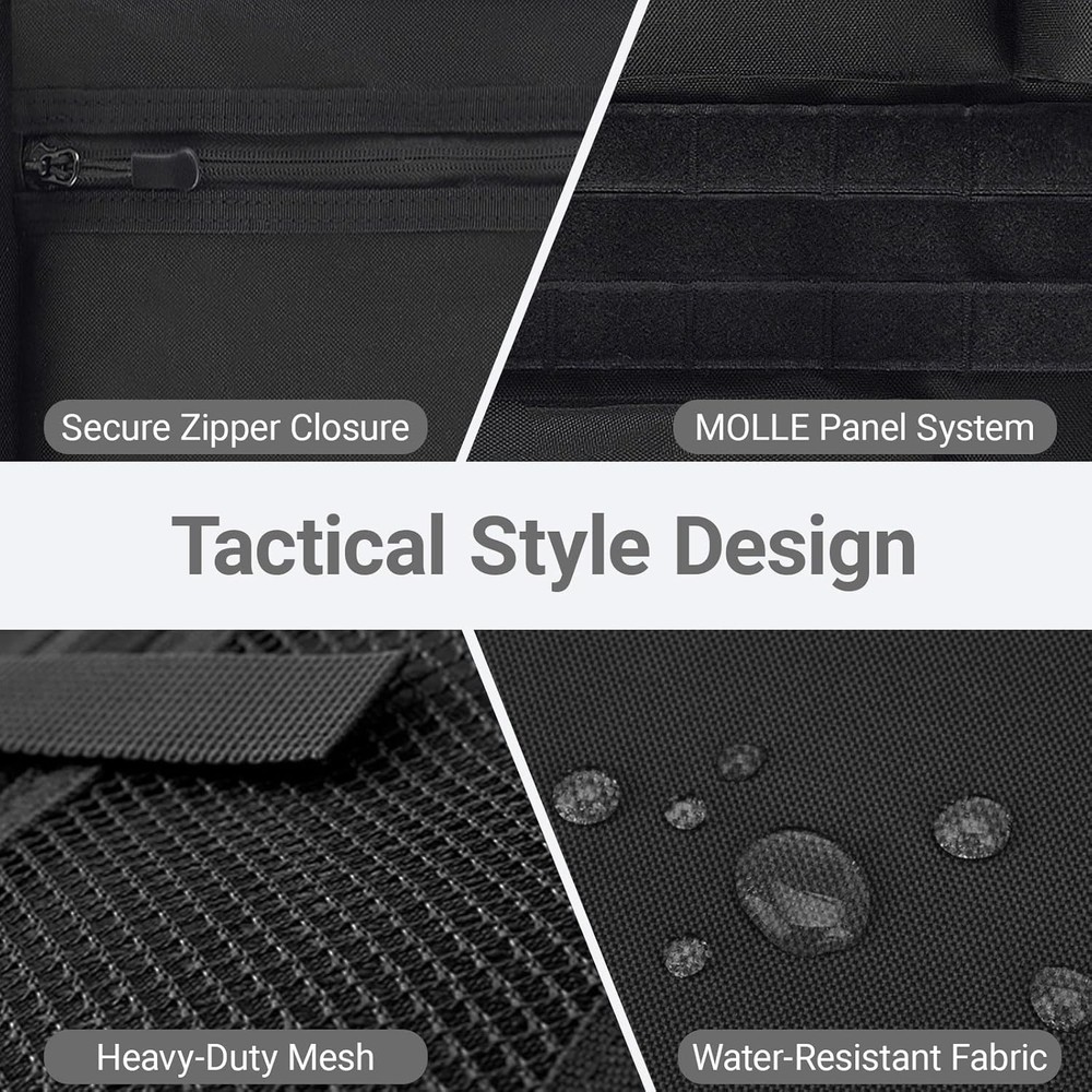 Tactical Car Seat Organizer with Multiple Pockets, MOLLE Panel System & Mesh Com