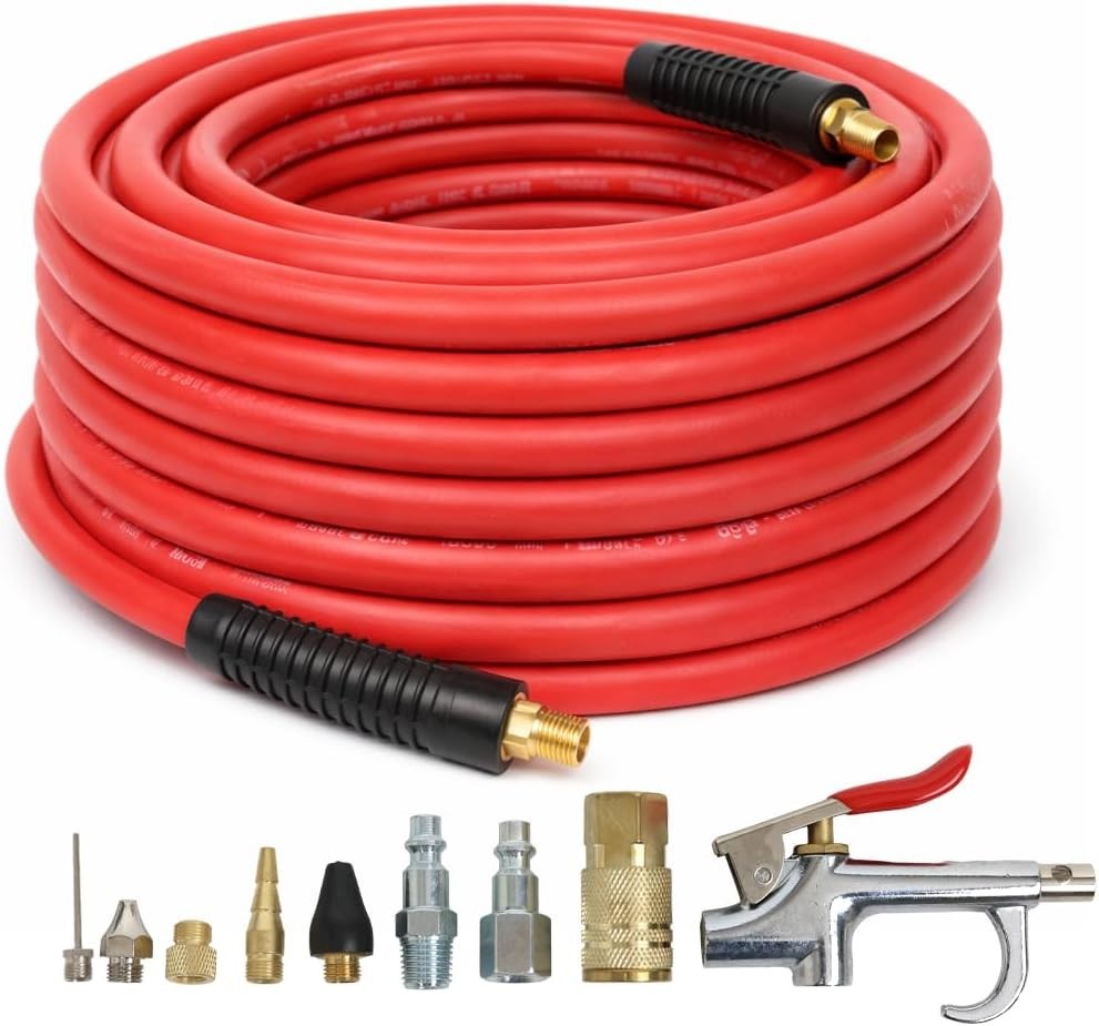DYNAMIC POWER 3/8-in x 50-ft Premium Rubber Air Hose with 10-Piece Accessory Kit
