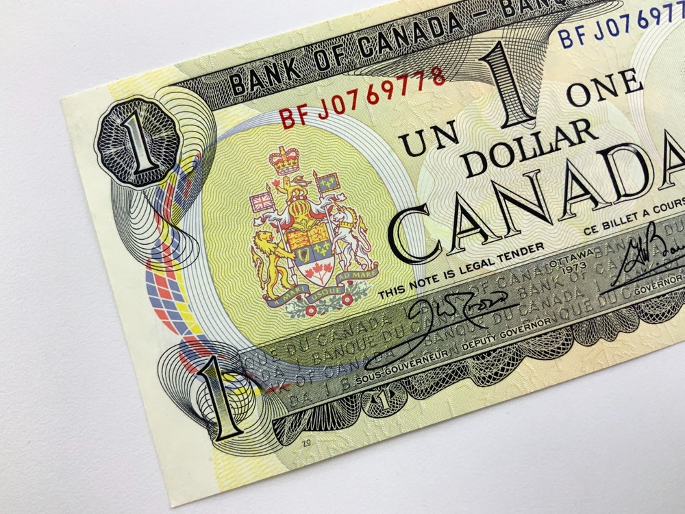 One 1973 Canada 1 Dollar Banknote Order Multiple for Consecutive JJ751