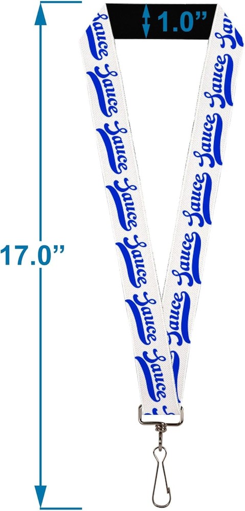 Buckle-Down Lanyard, Sauce Baseball Script White Blue, Elastic