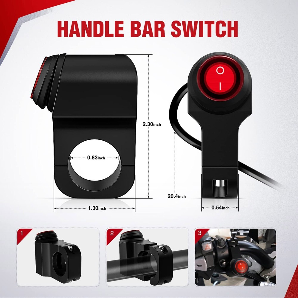 LED Motorcycle Switch ON OFF Handlebar Mount Push Button 12V Headlight Fog Light