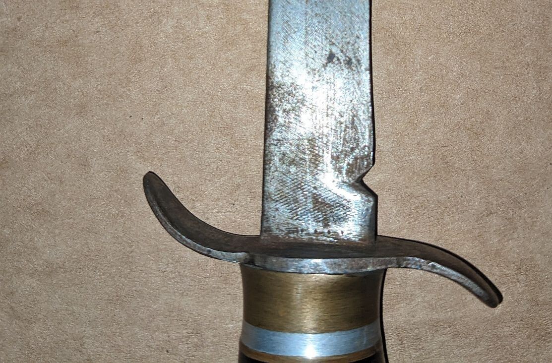 WWII Era Theater Made Fixed Blade Knife Brass Aluminum Leather Handle