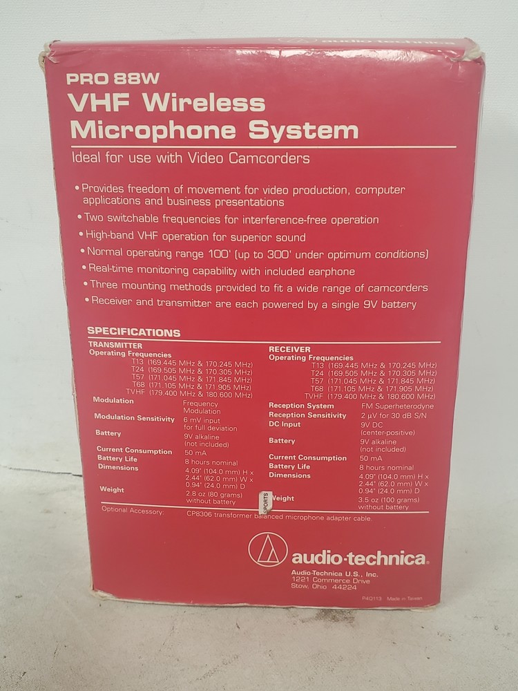 Audio-Technica Pro 88W VHF Wireless Microphone System