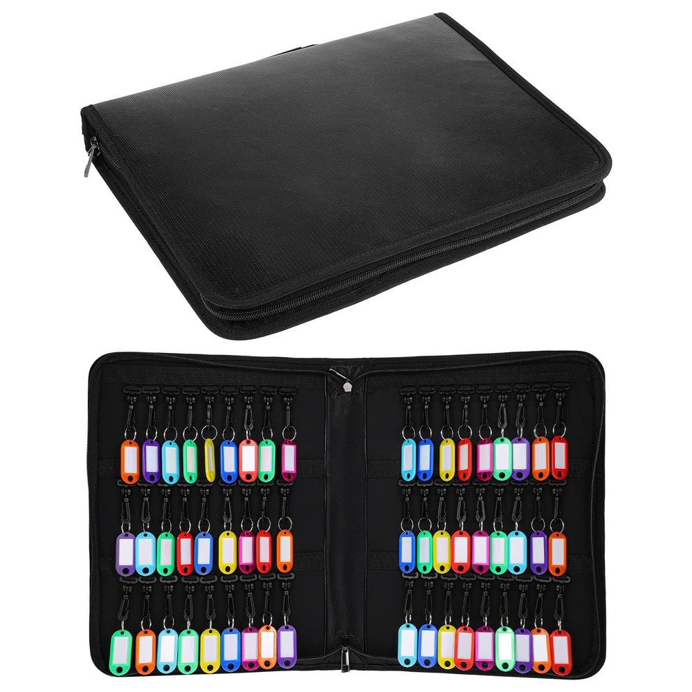 Portable Fireproof Waterproof Zippered Key Case Organizer 54 Hooks Tags Book
