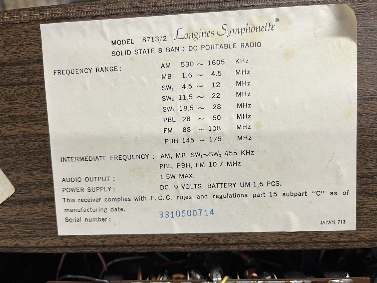 Longines Symphonette Pathfinder 8000 Multiband Radio, Model 8713, GC & WORKING