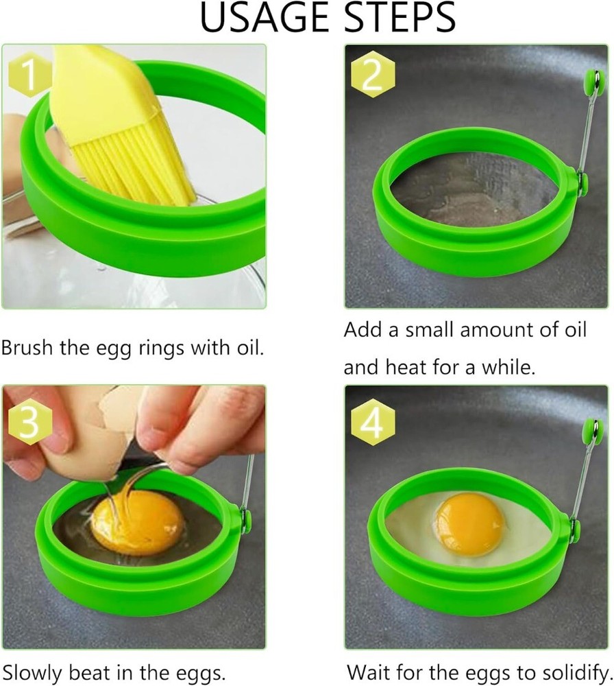 4 PCS Egg Ring Set Silicone Egg Ring Molds, Fried Egg Rings and Non-stick Egg