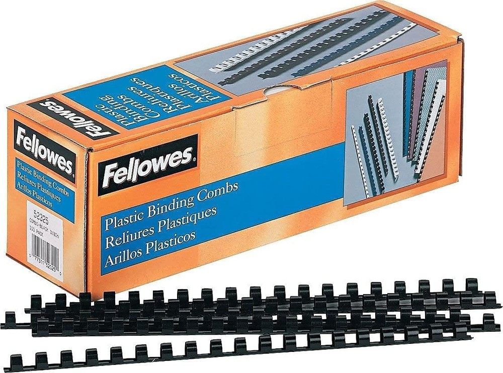 Bulk 3/8" Black Plastic Binding Combs - 100 Pack for Elegant Document Finishing