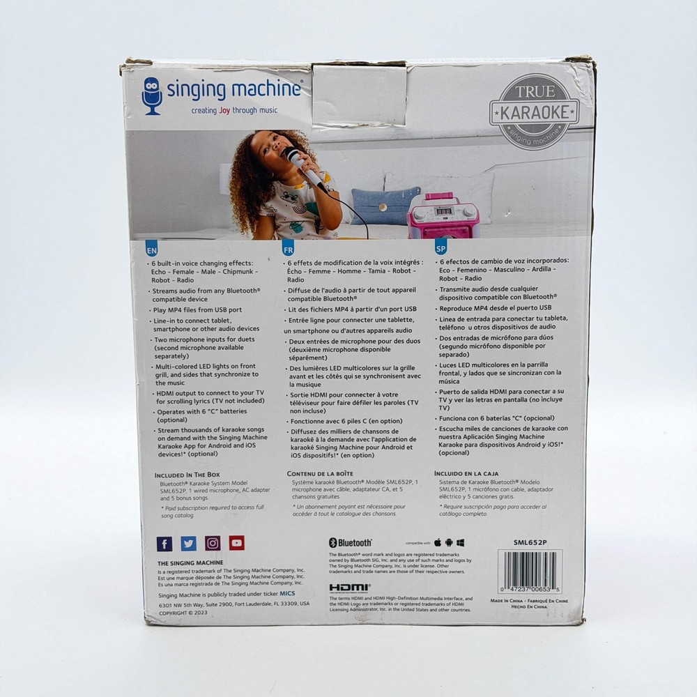 Singing Machine Portable Karaoke Machine with Wired Microphone, Bluetooth, LED L