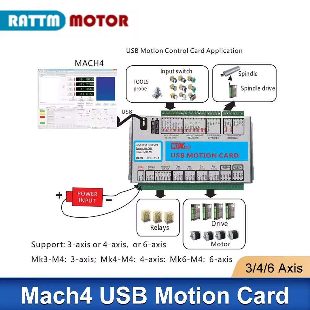 3 /4 /6 Axis USB Mach4 CNC Motion Controller Card Milling Machine Breakout Board