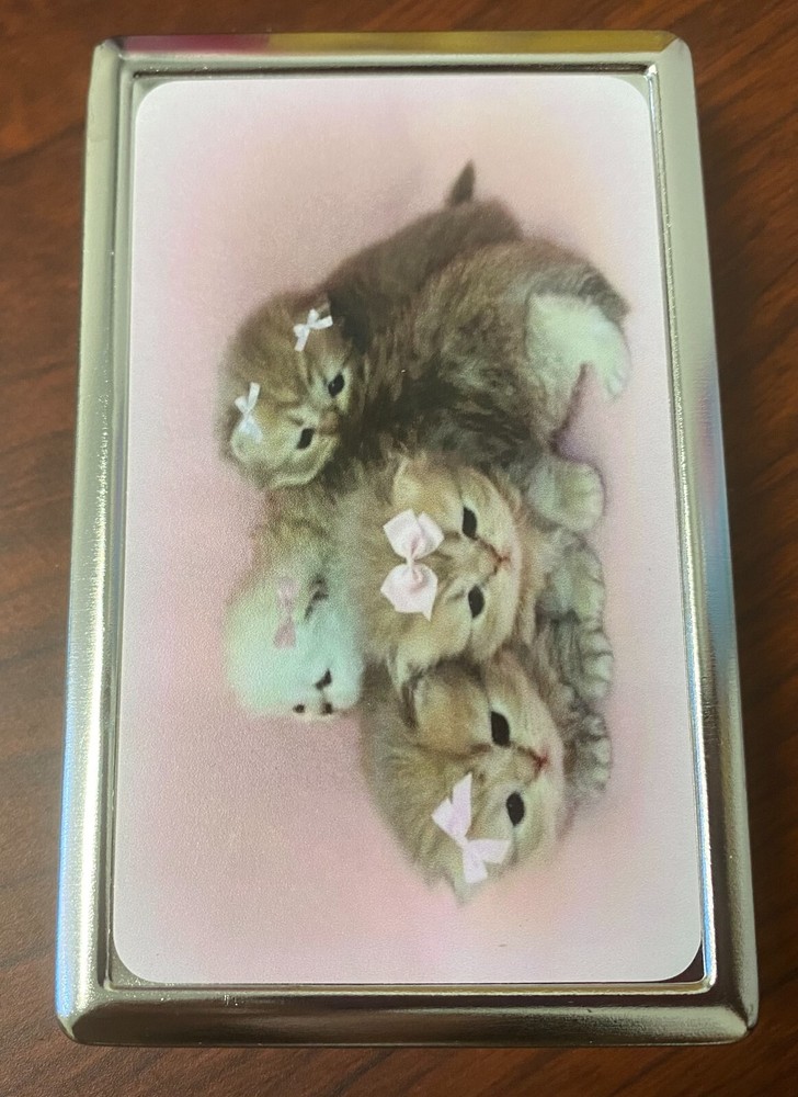 Kittens in Bows Metal Silver Cigarette Case