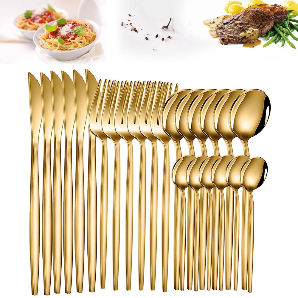 24pcs Gold Dinnerware Set Stainless Steel Tableware Set Flatware Set