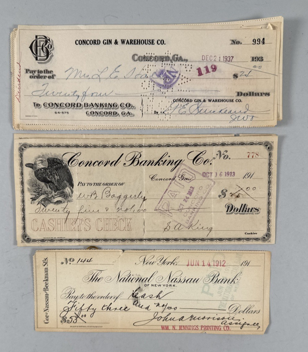 Lot of 300 US Bank Cancelled Checks 1861-1934 Marion Central, The Peoples Bank