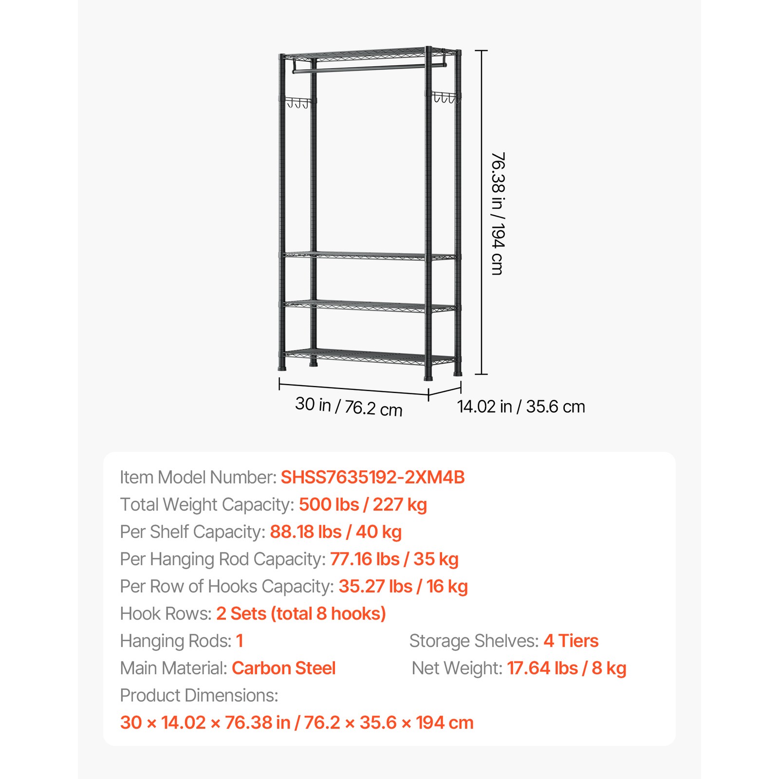 Uimoso 4-Tier Adjustable Height Garment and Closet Rack in Black