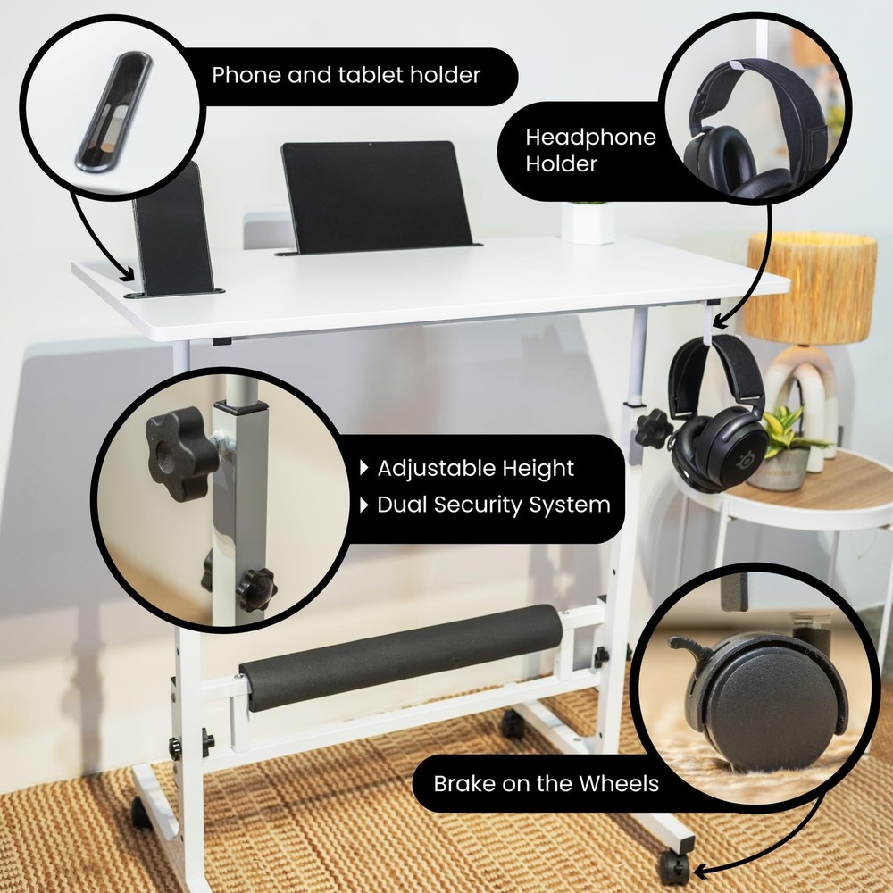 Model 2026 Adjustable Height Rolling Desk with Wheels Portable Compact Laptop...
