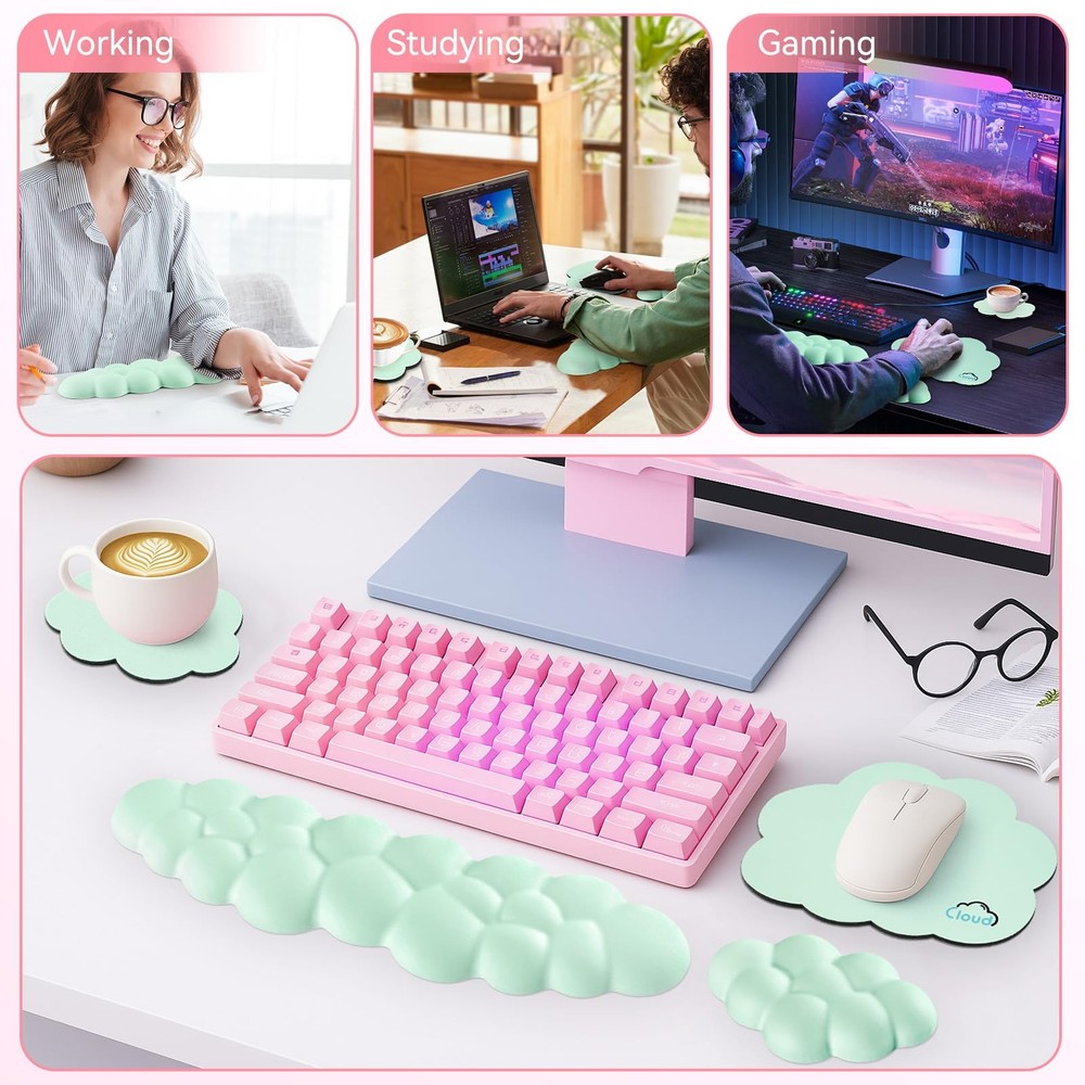 Sushret Cloud Wrist Rest for Computer Keyboard, 4-in-1 Memory Foam Leather Cloud