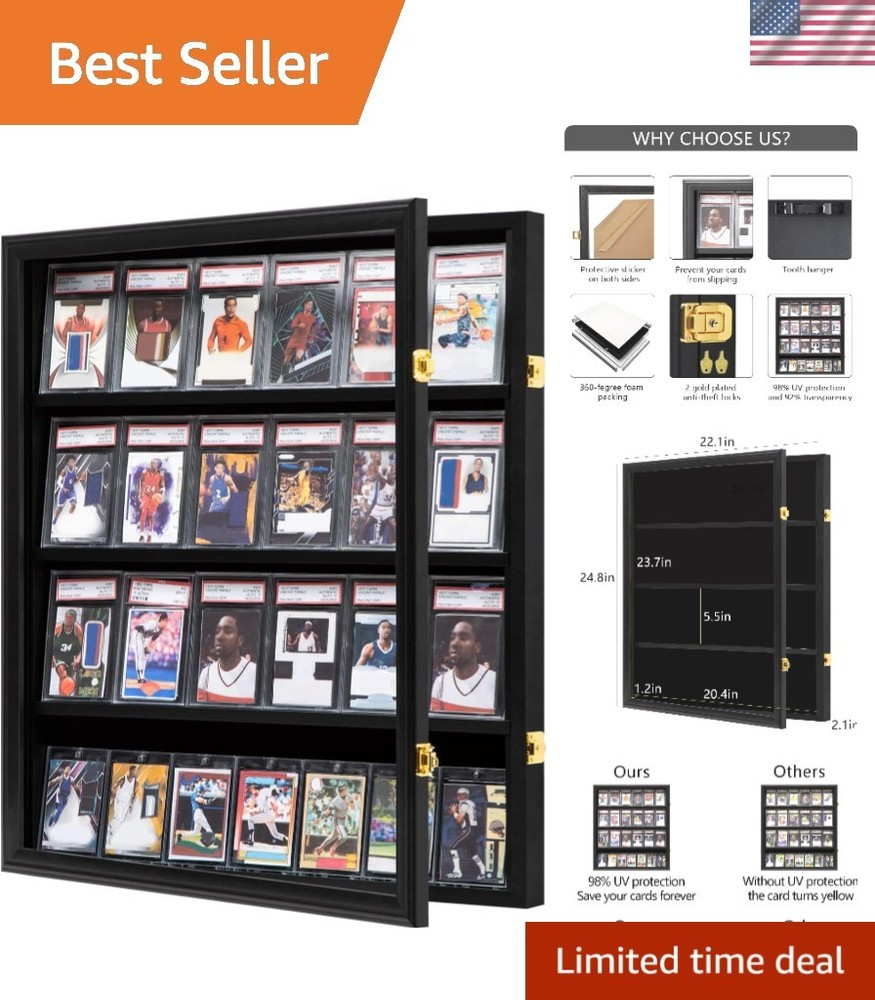 Baseball Card Display Case 24 Graded Sport Card Display Case Wall Mount with ...