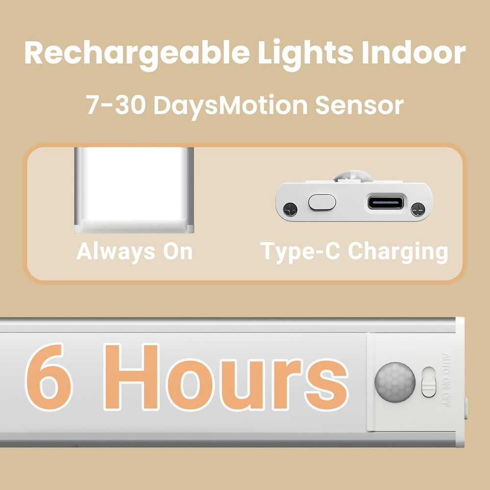 2 Pack Under Cabinet LED Lights 8In Motion Sensor Rechargeable Dimmable