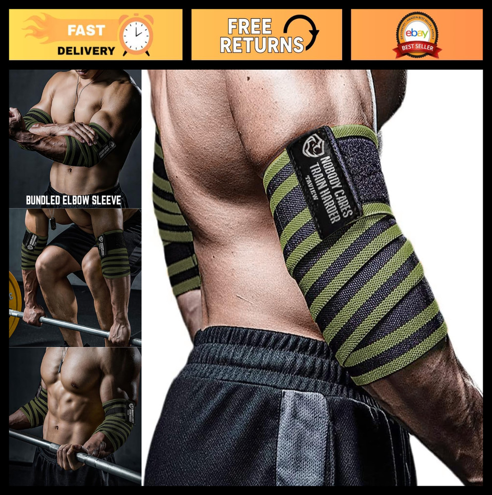 Elastic Elbow Wraps for Weightlifting - 47" Compression Support Straps for Gym,