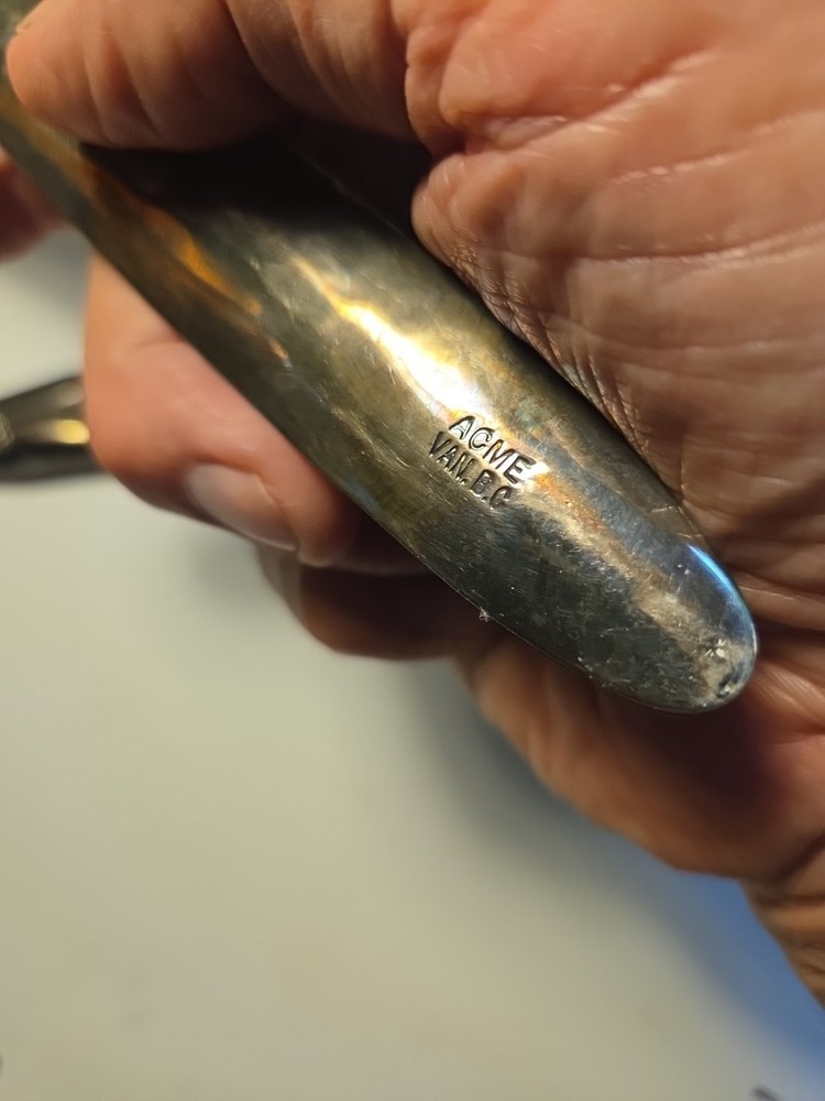 VINTAGE SILVER PLATE HAIDA TRIBE B.C. CANADA GREY ALIEN 2PC SERVING SET - 10.75"