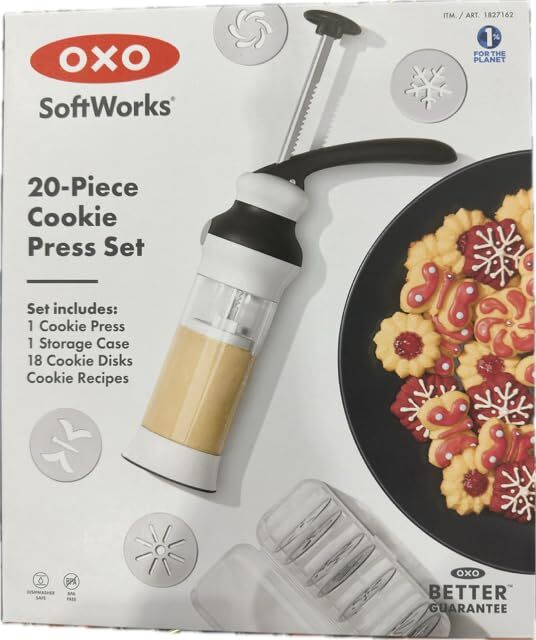 OX 20-Piece Cookie Press Set with 18 Disks, Storage Case