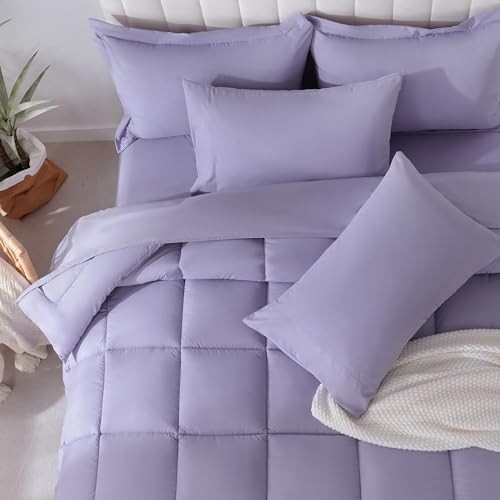 Size Comforter Sets, 7Pcs Size Bedding Sets All Season Down Full Purple