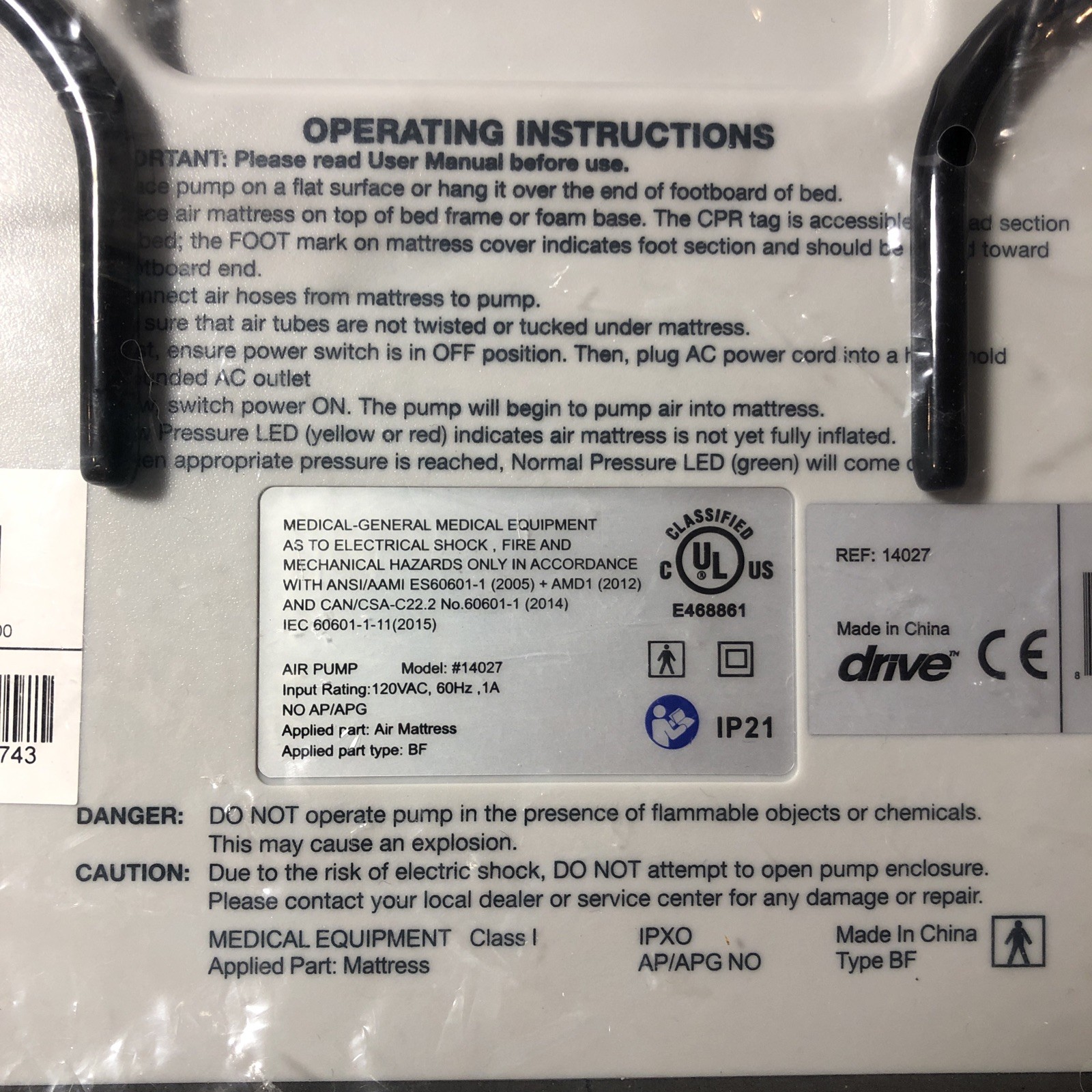 DRIVE MEDICAL Air Pump 14027 Mattress System (PUMP ONLY) NEW UNUSED