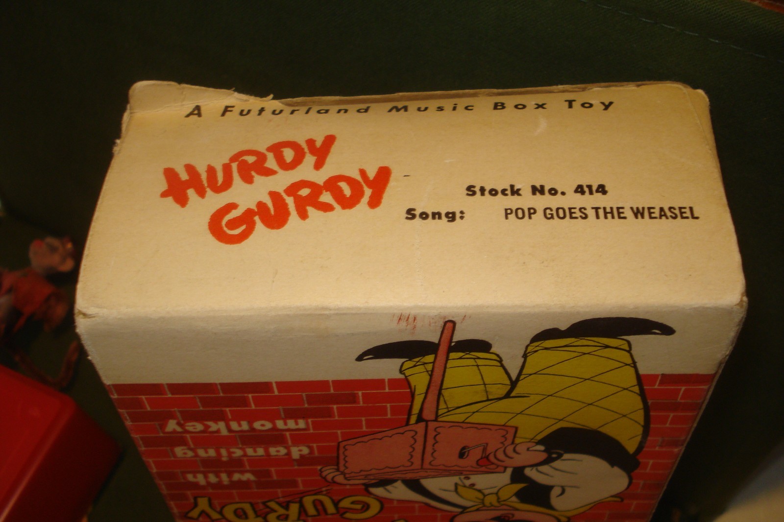 Vintage 1950's Hurdy Gurdy w/ Dancing Monkey Music Box Toy & Box Mattel, WORKS