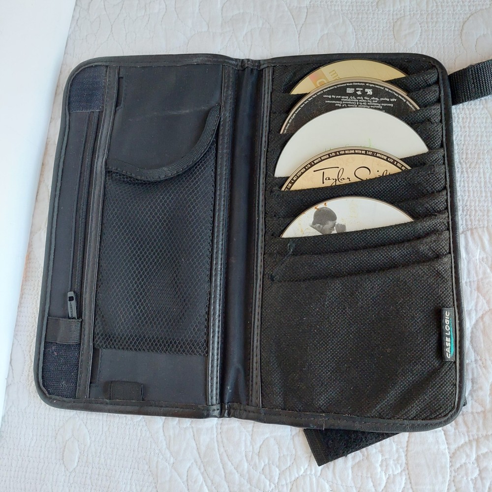 VTG Case Logic 10 CD Disc Visor Holder Hook & Loop Closures & 5 CDs/DVD Untested
