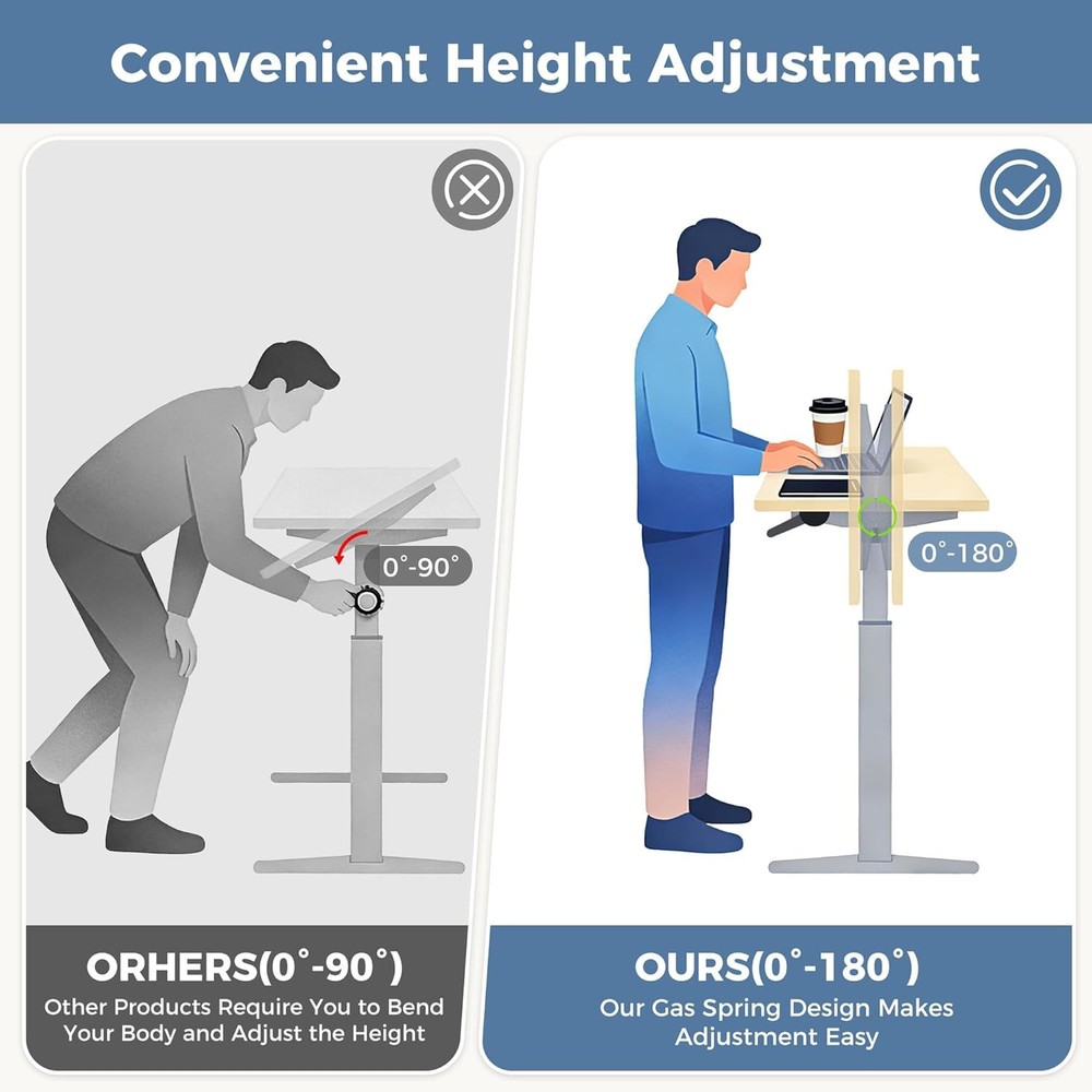 Adjustable Overbed Bedside Table W/ Hidden Wheels Mobile Standing Desk