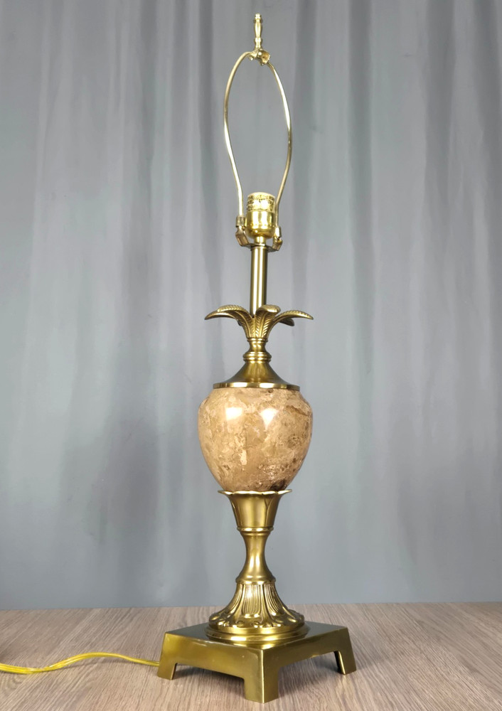 Solid Brass and marble pineapple motif table lamp, unmarked Hollywood Regency