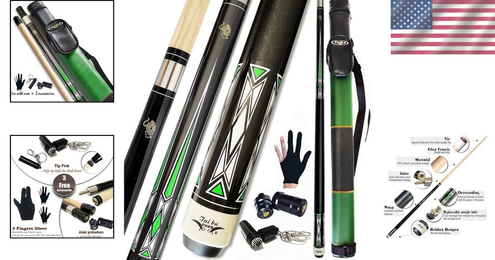 Maple Pool Cue Stick + Hard Case Bundle