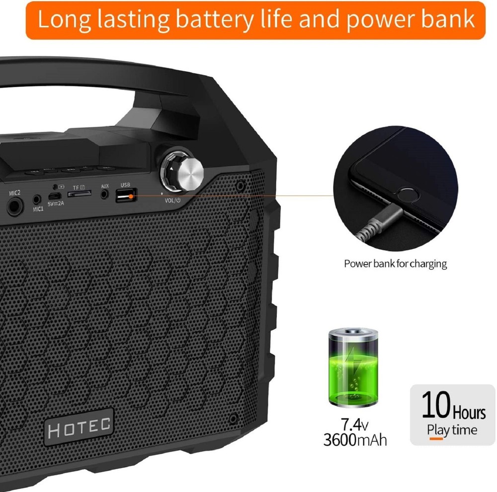 Hotec Wireless Bluetooth Portable PA Speaker System, Powerful Bluetooth KaraokeH
