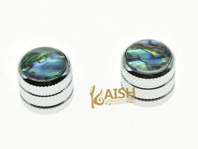 KAISH 2-Pack Chrome Push On 6mm Guitar Abalone Top Dome Knobs Bass Tele Knobs