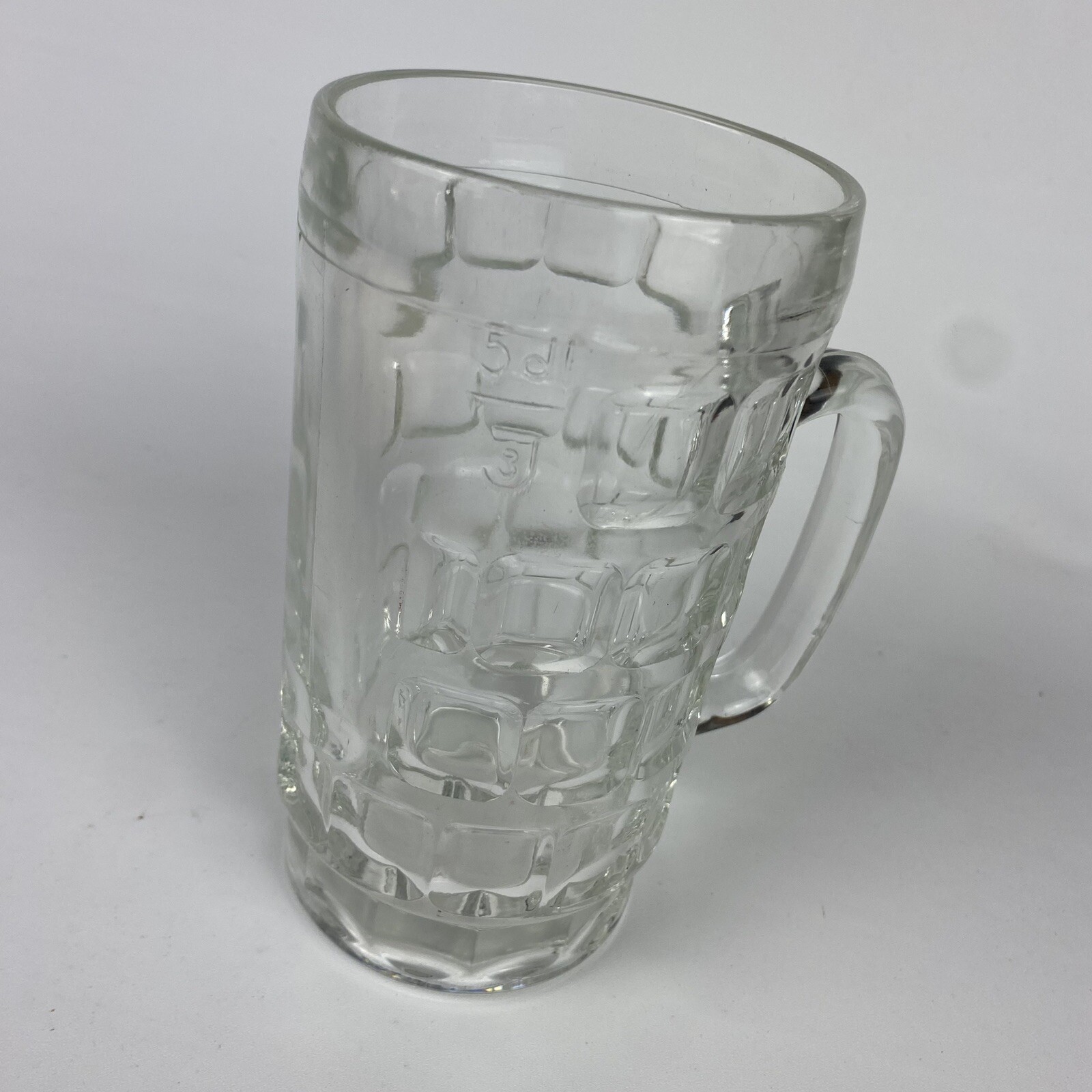 VTG Dimple Thumbprint Glass Mug Heavy Clear Pint Beer .5 L Stein Man Cave Bar