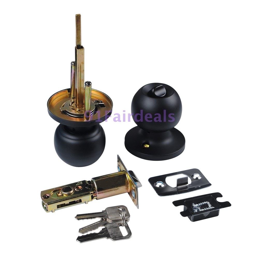 Privacy Door Knobs for Bed and Bath - Ball, Matte Black Interior Keyless