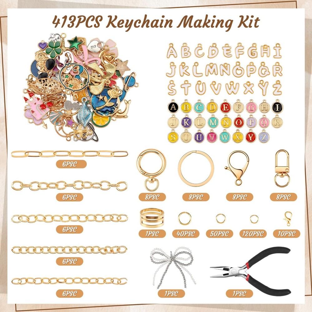 413PCS Charms Lip Gloss Keychain Making Kit DIY Keychains Including Key Chain...