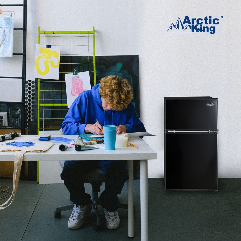 Black Mini Fridge with Freezer Reversible Two Door 3.2 Cu ft E-Star