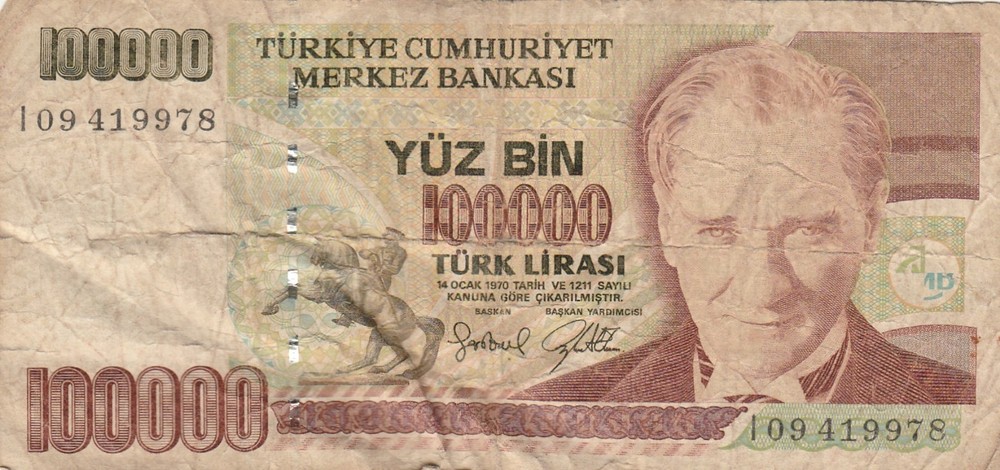 Turkey 100000 Lira Banknote 1970