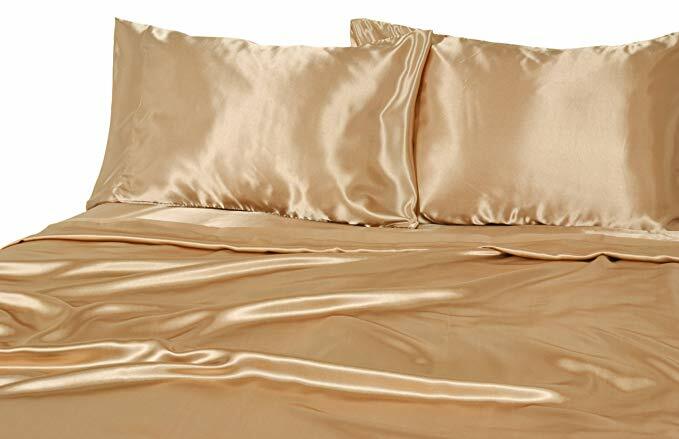 Elite Home Products 100% Luxury Satin Polyester Solid Sheet Set, King, Gold