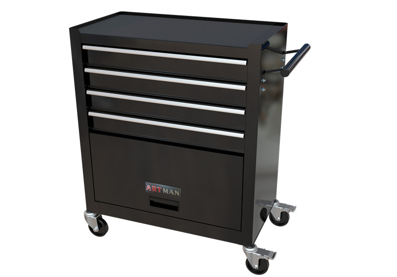 4-Drawer Rolling Tool Box Cart Tool Storage Cabinet Tool Chest w/ Tool Set Black