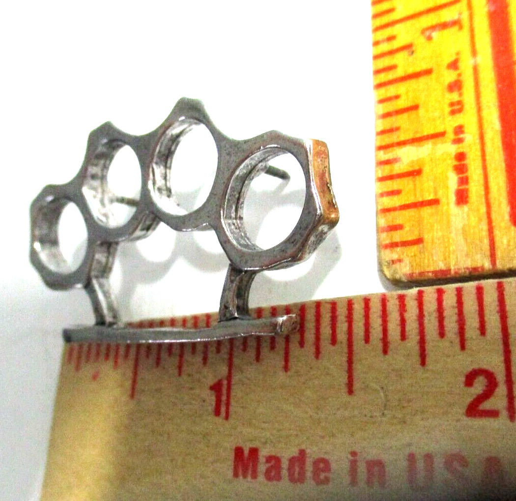 brass knuckles pin vintage collectible old biker vest hat weapon knuckle pinback