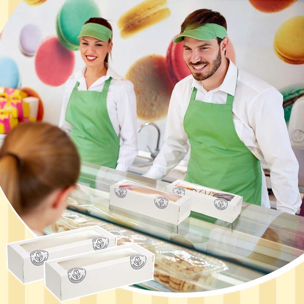 50 Pcs Macaron Boxes with Window, White Bakery Boxes with Stickers, Cookie & ...