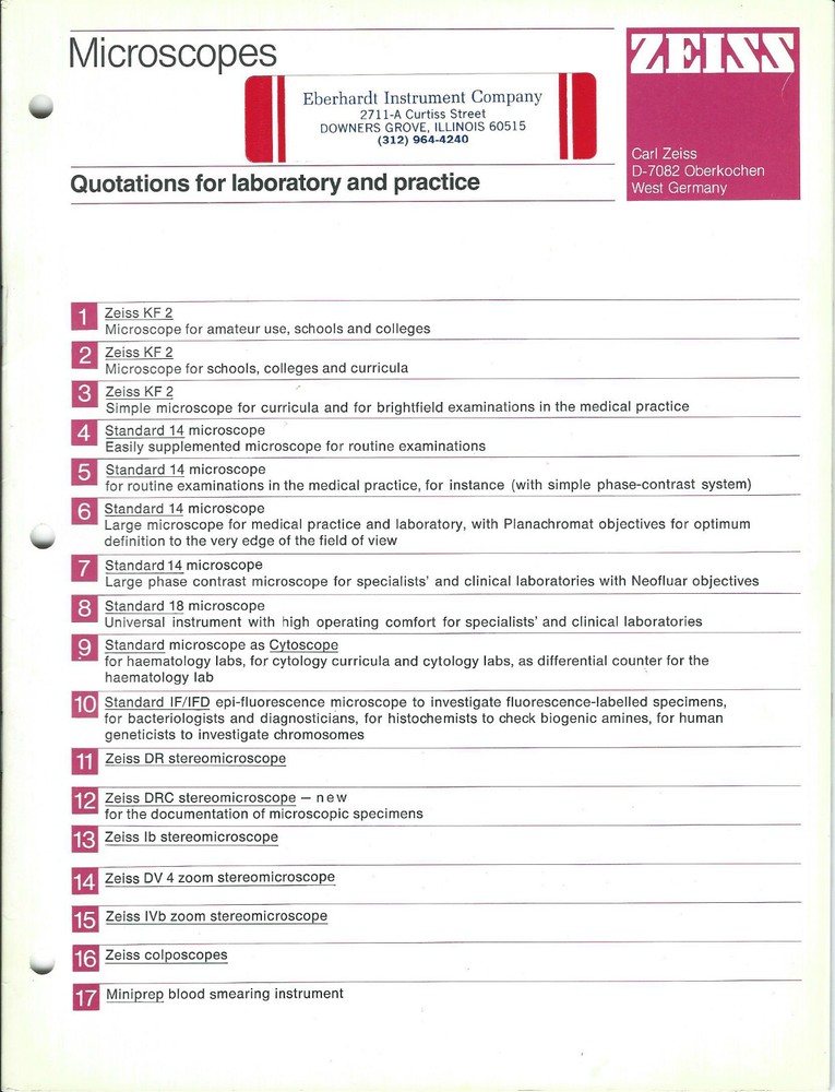Equipment Catalog - Zeiss - Microscope - Laboratory Practice - c1980 (E2809)