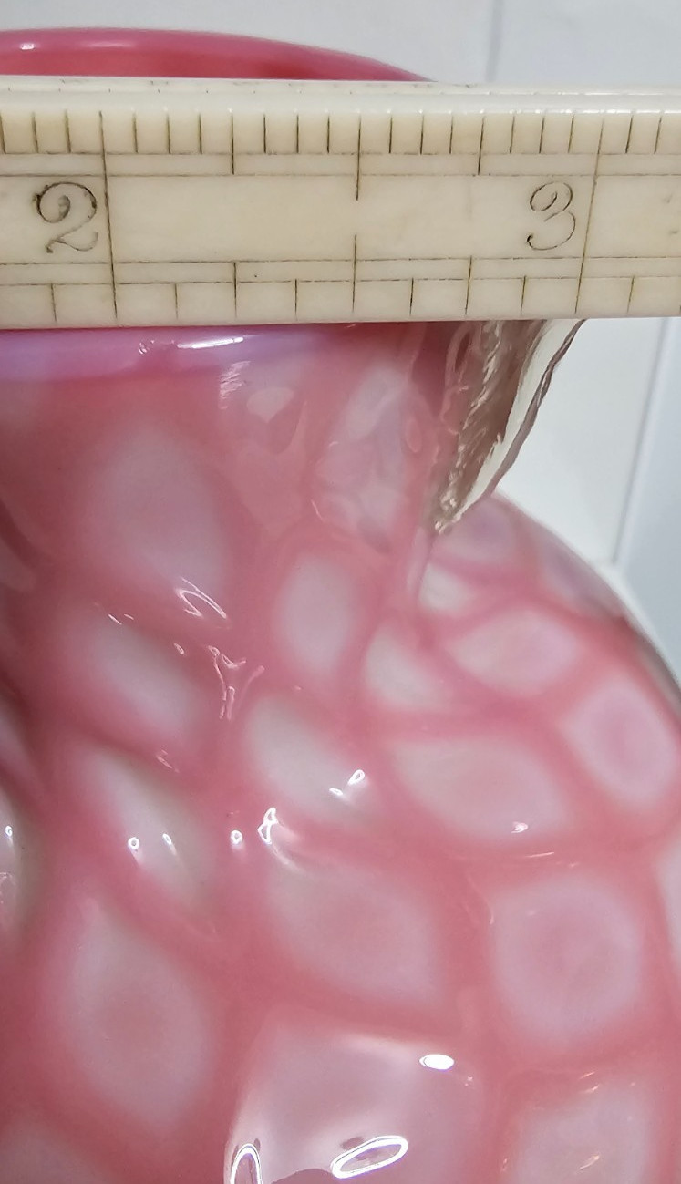 EAPG Victorian Glass Opaque Pink White Lattice Pitcher Jug