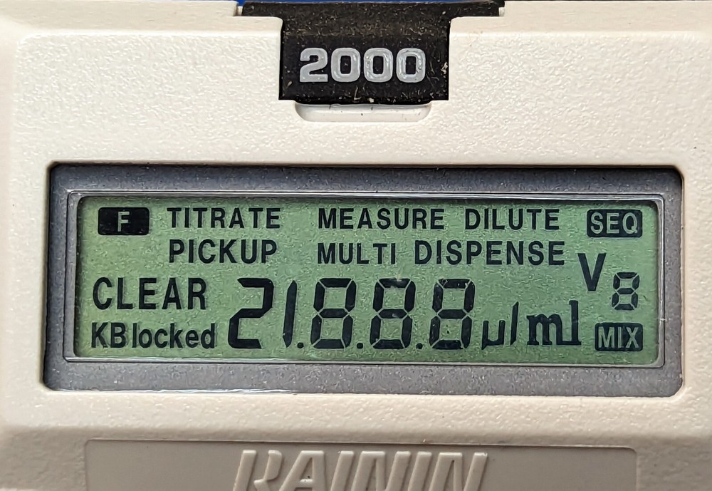 Rainin 2000ul EDP Electronic Digital Pipette With Rapid Charge Stand [RSOF#1