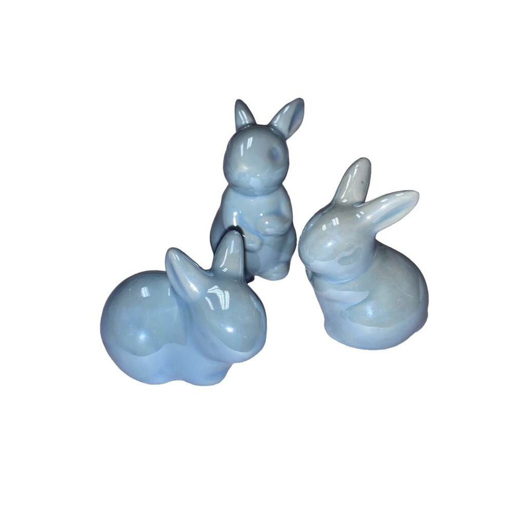 Easter Spring BLUE Iridescent BUNNY RABBIT Figures Decorations 3 Transpac NEW