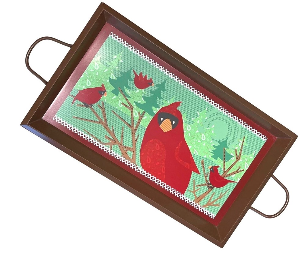 Gund Cardinal Bird Serving Tray Rectangular with Handles Christmas Decor