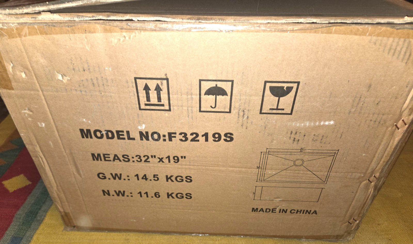 Ariel Stainless Steel Undermount Sink,32"x19"x10"